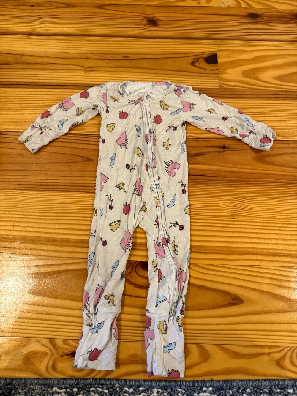 Zippered White Kids Footie Pajamas with Pink & Blue Print